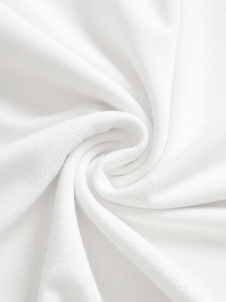 SHEIN BASICS 女款 95% 棉 全白針織圓領短袖連身衣 夏季穿搭 日常白天簡約基本端莊上班穿著 - 彩色 - 查看 4