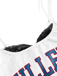 ROMWE Street Life Summer Outfits Sporty Street Style Digital Print 2 In 1 Lace Patchwork Women's Mini Dress - White - View 12