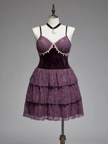 ROMWE Hippie Plus Size Color Block Layered Elegant Camisole Dress Winter - Purple - View 1