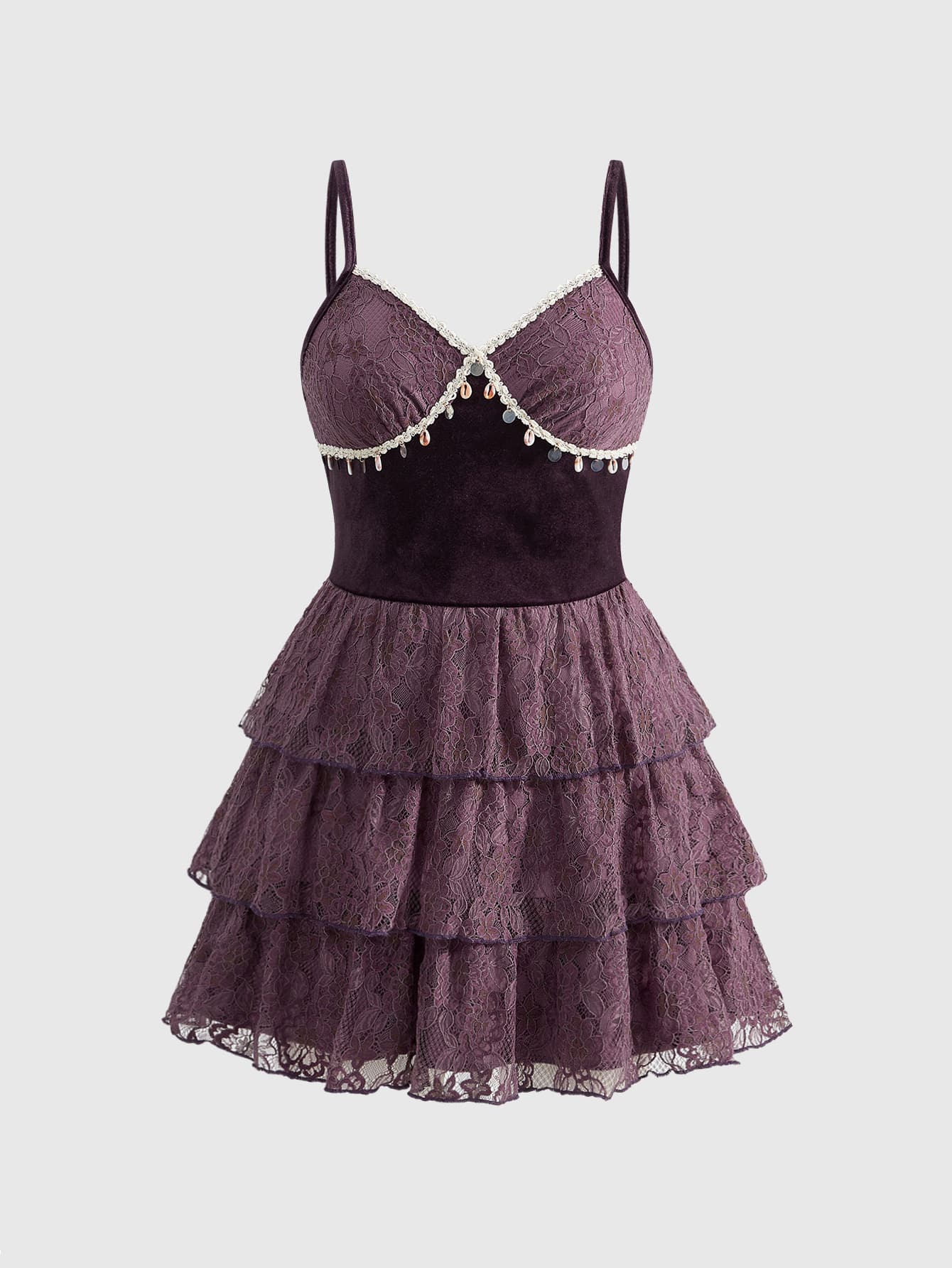 ROMWE Hippie Plus Size Color Block Layered Elegant Camisole Dress Winter - Purple - View 1