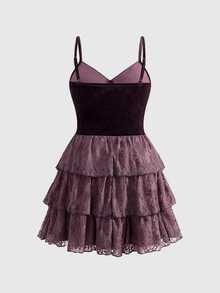 ROMWE Hippie Plus Size Color Block Layered Elegant Camisole Dress Winter - Purple - View 7