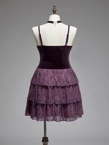 ROMWE Hippie Plus Size Color Block Layered Elegant Camisole Dress Winter - Purple - View 2