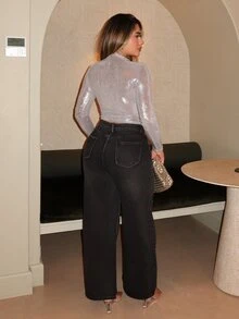 Maria Perezxox Women's Rhinestone Embellished Black Denim Long Jeans: Sparkle At Your Next Party, Y2k Clothes Women - Grey - View 2