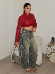 Maria Perezxox Women's Loose Fit Pockets Frayed Hem Wide Leg Casual Jeans - Multicolor - View 4