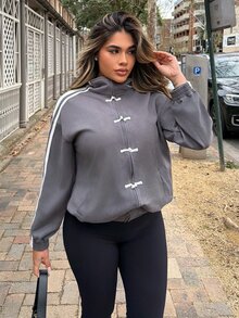 Maria Perezxox Women's Casual Gray Striped Knit Lightweight Jacket, Autumn - Grey - View 1