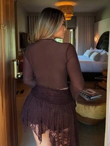 Maria Perezxox 薄紗女士前結束頂部 - 咖啡棕 - 查看 2