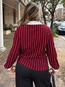 Maria Perezxox Women's New Striped Letter & Numeral Print Active T-Shirt - Red - View 2