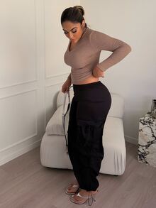 Maria Perezxox 口袋有蓋束側腰運輸黑色褲子 - 黑色 - 查看 3