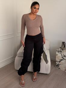 Maria Perezxox 口袋有蓋束側腰運輸黑色褲子 - 黑色 - 查看 1