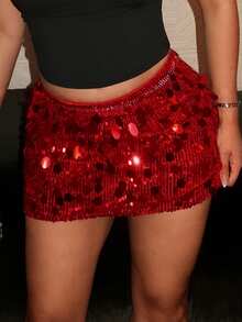 Maria Perezxox Women Sequin Decorated Mini Skirt, Casual For Party & Holiday For New Year Holiday Party Clothes - Red - View 6