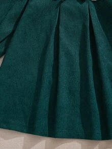Souflis Souflis Toddler Baby Girl Dark Green Christmas Cute Vintage Dress Eyelet Lace Peter Pan Collar Bow Long Puff Sleeve A-Line Holiday Party Cocktail Autumn - Dark Green - View 8