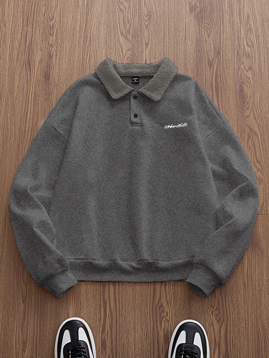 SWAVVY 男士针织休闲宽松保暖长袖卫衣,秋冬季 - 深灰色 - 查看 1
