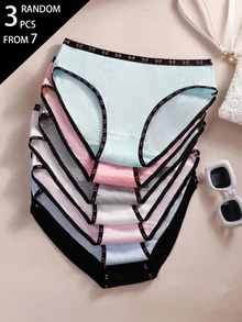 SHEIN 3件組隨機配色女款青少年女孩極簡甜美基本款三角內褲，附蝴蝶結緞帶，舒適柔軟棉混紡 - 彩色 - 查看 3