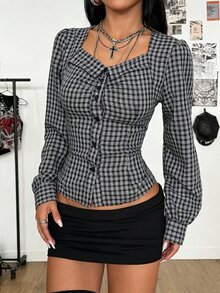 SHEIN HypeZone Autumn Casual Plaid Waist-Cinched Shirt - Multicolor - View 4