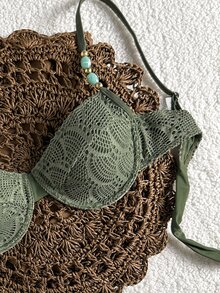 SHEIN Swim Chicsea 26SS 春夏綠色鋼圈聚攏優雅女款泳衣上衣 - 綠色 - 查看 3