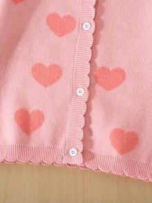 SHEIN Young Girl Young Girl Pink Young Girls Fitted Crew Neck Cardigan, Autumn/Winter Fall - Watermelon Pink - View 4
