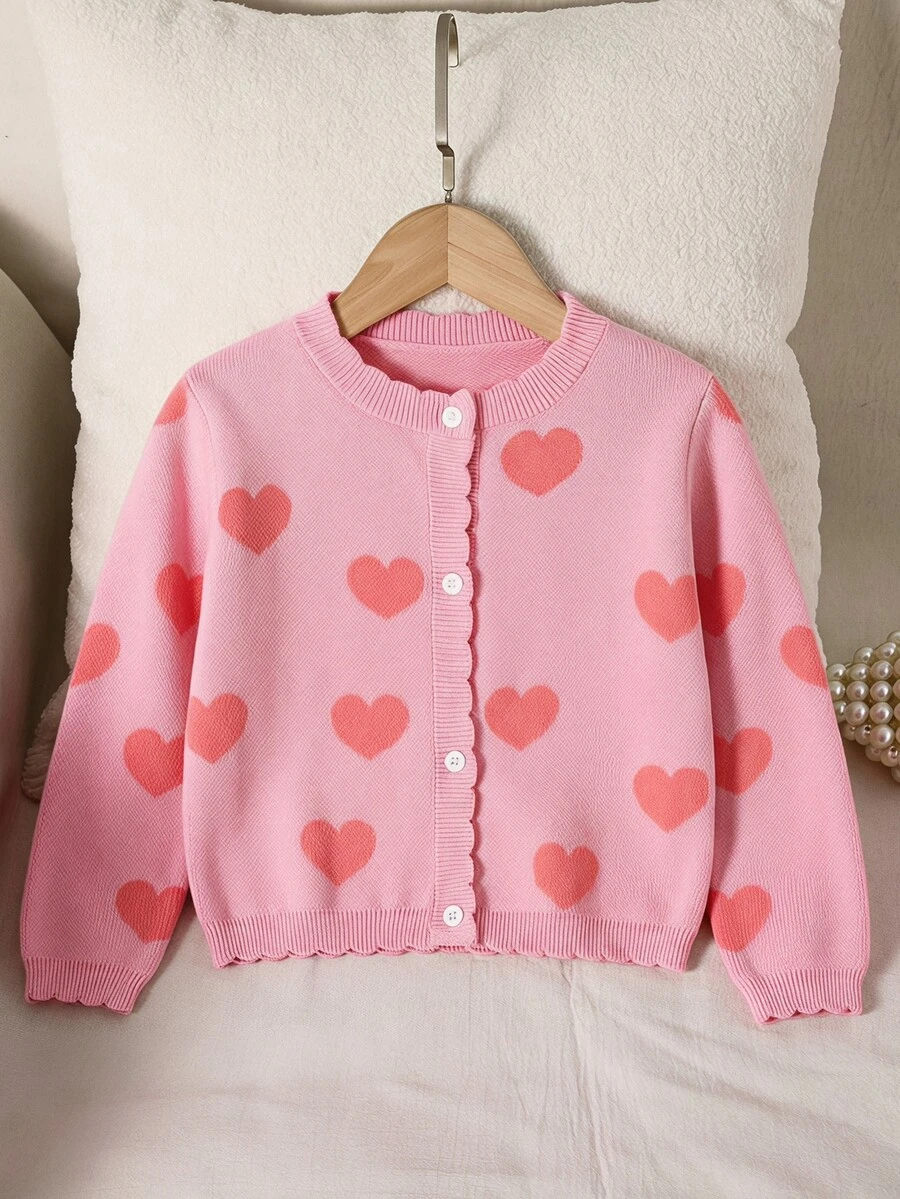 SHEIN Young Girl Young Girl Pink Young Girls Fitted Crew Neck Cardigan, Autumn/Winter Fall