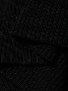 DAZY Women's Black Knit Top With Spaghetti Straps, Cold Shoulder Long Sleeves, Metal Button Decor, Fold-Over Design And Cinched Waist Fall - Black - View 5