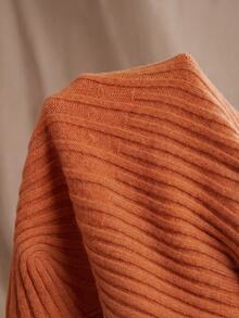 Anewsta Essential Top de punto ajustado con bajo asimétrico, estilo minimalista y elegante para el día a día, primavera/verano - Naranja - Ver 6