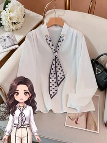 GlowEve CURVE Blus Putih Ukuran Besar Motif Polkadot dengan Tali Leher - MultiWarna - View 8
