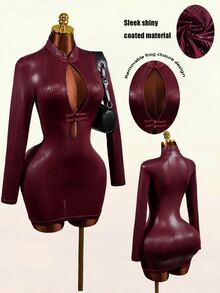 Mistrie Fashionable Sexy Hollow-Out Bodycon Dress - Burgundy - View 2