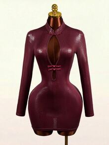 Mistrie Fashionable Sexy Hollow-Out Bodycon Dress - Burgundy - View 7