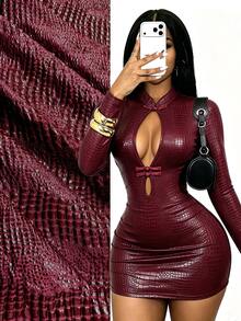 Mistrie Fashionable Sexy Hollow-Out Bodycon Dress - Burgundy - View 9