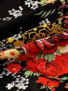 Irokai 日式傳統女款和服夏季風裙 黑色花卉印花 動漫改版 Cosplay 浴衣 V領收腰洋裝 - 彩色 - 查看 6