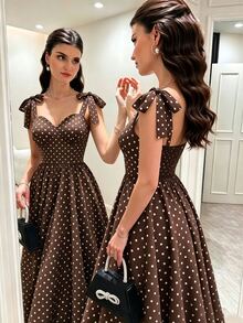 Celisse Women's Polka Dot Pleated Casual Party Dress - Brown - View 2