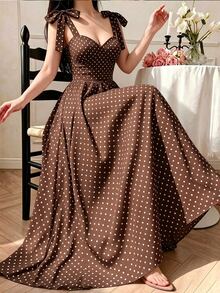 Celisse Women's Polka Dot Pleated Casual Party Dress - Brown - View 5