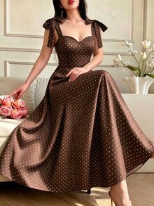 Celisse Women's Polka Dot Pleated Casual Party Dress - Brown - View 6