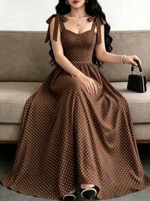 Celisse Women's Polka Dot Pleated Casual Party Dress - Brown - View 1
