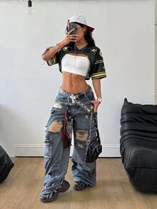 Coolane Top casual versátil de uso diario con estampado de letras para mujer - Multicolor - Ver 4