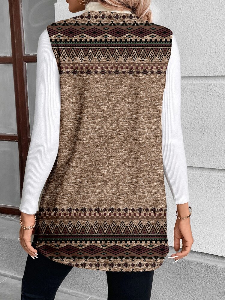 SHEIN LUNE جاكيت نسائية مُحبوكة عادية أنيقة وكاجوال، مناسبة للخريف/الشتاء - بني - مشاهدة 2