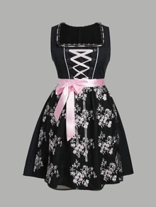 Fairmaia German Traditional Plus Size Women's Lace-Up Design Dress - Multicolor - View 4