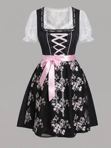 Fairmaia German Traditional Plus Size Women's Lace-Up Design Dress - Multicolor - View 3