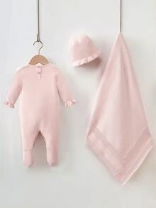 Baby Girls' Cotton Dusty Pink Elegant Lace Ruffle Knit Jumpsuit,Autumn Hooded Sweater For Baby Shower,Newborn 100 Days 1st Birthday Party Daily Wear - Pink - View 2