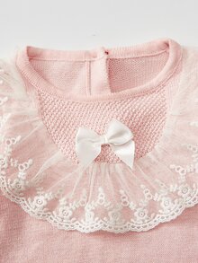 Baby Girls' Cotton Dusty Pink Elegant Lace Ruffle Knit Jumpsuit,Autumn Hooded Sweater For Baby Shower,Newborn 100 Days 1st Birthday Party Daily Wear - Pink - View 5