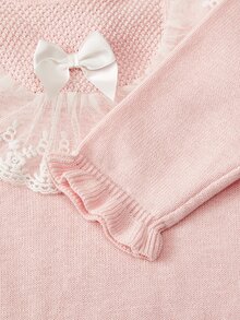 Baby Girls' Cotton Dusty Pink Elegant Lace Ruffle Knit Jumpsuit,Autumn Hooded Sweater For Baby Shower,Newborn 100 Days 1st Birthday Party Daily Wear - Pink - View 6