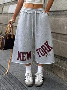 Coolane Women Summer Streetwear Vintage Going Out Back To School Sportswear Graphics Grey Mid Rise Track Shorts Elastic Waistband - Grey - View 5