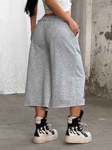 Coolane Women Summer Streetwear Vintage Going Out Back To School Sportswear Graphics Grey Mid Rise Track Shorts Elastic Waistband - Grey - View 7
