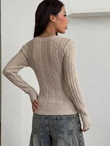 Coolane Women's Fall Winter Vintage Preppy Y2K Casual Sexy Old Money Basic Daily Wear Going Out Renaissance Fair Club Beige Sweater Women's Winter Blouse - Apricot - View 6