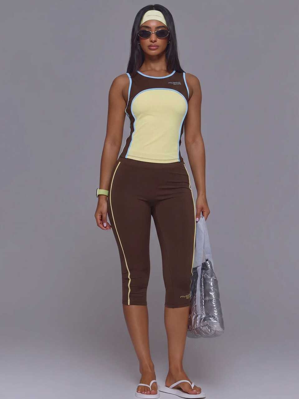 Scoop Neck Colour Panels Side Stripe Sport Logo Tank Cami Top Coord Top Only Sports Active Cute Vintage Y2K Gym Pilates Running Daily Vintage Active