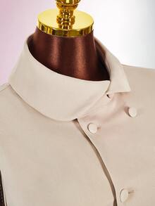 Amplova Doll Face Vintage Sexy Elegant Modern Y2K Short Sleeve Double-Breasted Fitted Bodycon Mini Dress For Women Night Out Brunch Club Beige Summer - Camel - View 9