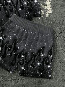 1 Random Set,Boys Starry Sky Flame Portrait Camo Print Tops Set Loose Dropped Shoulder Streetwear School Outfits Back To School Fall Black Tops Pants - Multicolor - View 7