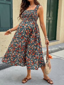 SHEIN 孕妇印花休闲度假哺乳连衣裙 - 綠色 - 查看 8