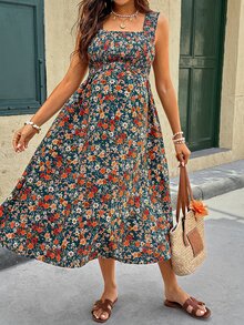 SHEIN 孕妇印花休闲度假哺乳连衣裙 - 綠色 - 查看 6