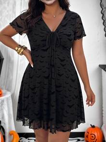 SHEIN EZwear AutumnhalloweenHal 秋季拉鍊式十字哥德風搖滾明星女款動漫連身裙 - 黑色 - 查看 1