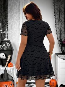 SHEIN EZwear AutumnhalloweenHal 秋季拉鍊式十字哥德風搖滾明星女款動漫連身裙 - 黑色 - 查看 2