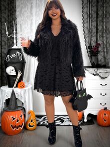 SHEIN EZwear AutumnhalloweenHal 秋季拉鍊式十字哥德風搖滾明星女款動漫連身裙 - 黑色 - 查看 3
